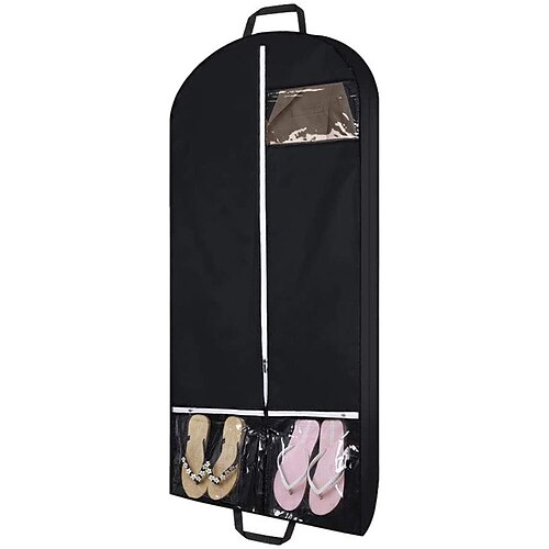 

2 Pack Clothes Dust-proof Bag Multiple Transparent Pockets Clothes Storage Bag with Side Wall Suit Cover Black Polyester