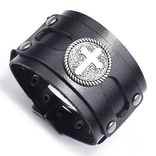 

Men's Leather Bracelet Classic Cross Statement Personalized Fashion Trendy Rock Leather Bracelet Jewelry Black / Brown For Sport Daily Holiday Prom Birthday