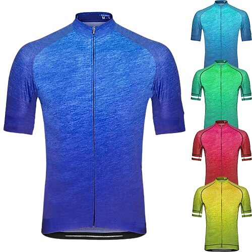 

21Grams Men's Cycling Jersey Short Sleeve Bike Top with 3 Rear Pockets Mountain Bike MTB Road Bike Cycling Breathable Quick Dry Moisture Wicking Reflective Strips Green Yellow Sky Blue Gradient