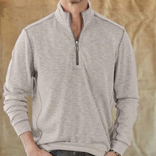 

Men's Sweatshirt Pullover Solid Color Zipper Daily Holiday Going out non-printing Casual Streetwear Hoodies Sweatshirts Light Grey