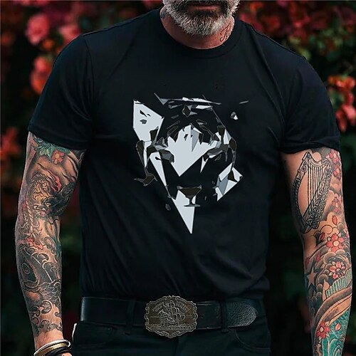 

Men's T shirt Tee Graphic Patterned Solid Color Tiger Crew Neck Casual Daily Short Sleeve Tops Casual Black / Sports