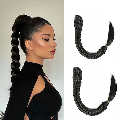 

Synthetic Long Fishtail Braid Hair Tail Lantern Bubble Claw On Ponytail Clip In Hair Extensions Hairpiece For Women