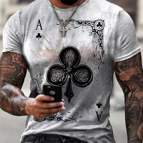 

Men's T shirt Tee 3D Print Graphic Prints Poker Crew Neck Street Casual 3D Print Short Sleeve Tops Fashion Breathable Comfortable Big and Tall White / Summer / Spring / Summer