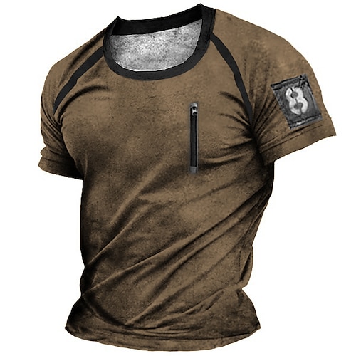

Men's Unisex T shirt Tee Graphic Prints Slogan Crew Neck Street Daily Zipper Print Short Sleeve Tops Designer Casual Big and Tall Sports Brown / Summer