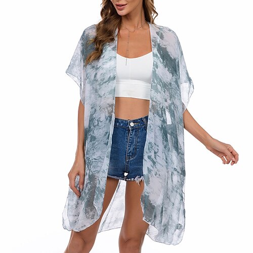 

Mulheres Roupa de Banho Cobertura Beach Top Normal roupa de banho Camadas Tingidas Proteção UV Estampado Tintura Tie Dye Verde Preto Azul Rosa claro Decote em V-wire Fatos de banho novo à moda Férias