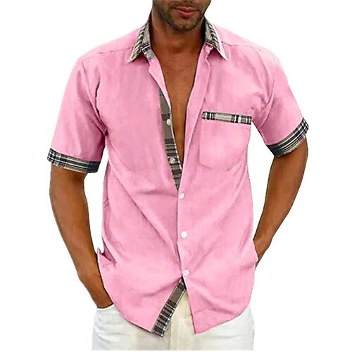 

Men's Collared Shirt Color Block Turndown Street Casual Button-Down Short Sleeve Tops Fashion Classic Comfortable Big and Tall Blue M