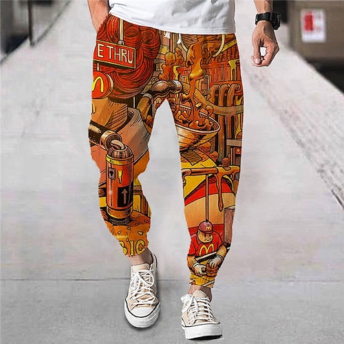 

Men's Joggers Trousers Beach Pants Drawstring Elastic Waist 3D Print Cartoon Graphic Prints Comfort Breathable Sports Outdoor Casual Daily Streetwear Stylish Orange Micro-elastic / Elasticity