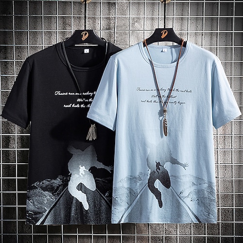 

Men's T shirt Tee 3D Print Graphic Patterned Crew Neck Street Casual Print Short Sleeve Tops Basic Fashion Classic Comfortable White Black Blue / Summer
