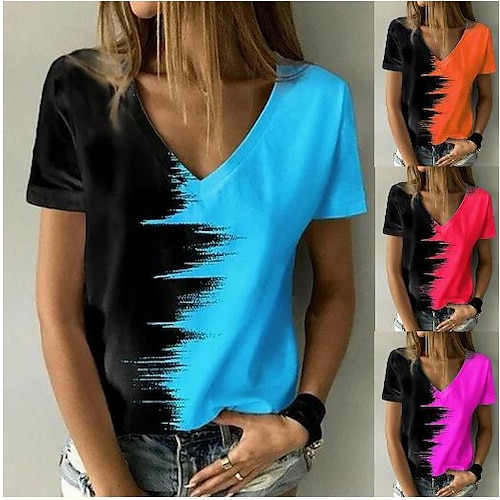 

2022 Spring And Summer New Cross-Border Europe And The United States Amazon Wish AliExpress Women's Fashion Color Contrast Printing Short-Sleeved T-Shirt