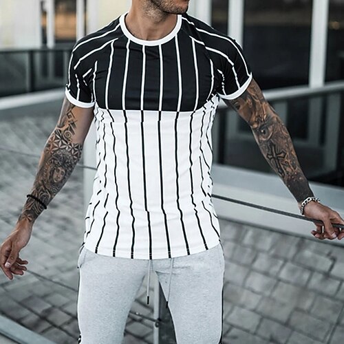 

Men's Unisex T shirt Tee 3D Print Striped Graphic Prints Crew Neck Street Daily Print Short Sleeve Tops Designer Casual Big and Tall Sports Blue / Summer / Summer