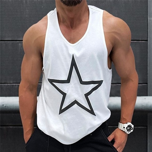 

Men's Tank Top Vest Star Graphic Prints Crew Neck White Hot Stamping Plus Size Outdoor Daily Sleeveless Print Clothing Apparel Fashion Designer Classic Hawaiian / Summer / Summer / Sports