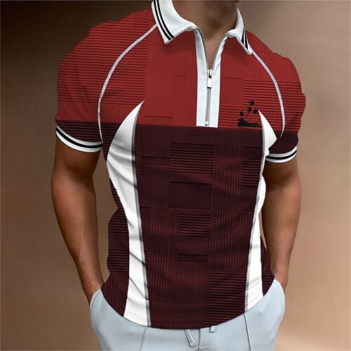 

Men's Collar Polo Shirt Golf Shirt Color Block Turndown Blue Wine Orange Black 3D Print Outdoor Street Short Sleeves Zipper Print Clothing Apparel Fashion Designer Casual Breathable / Summer / Spring