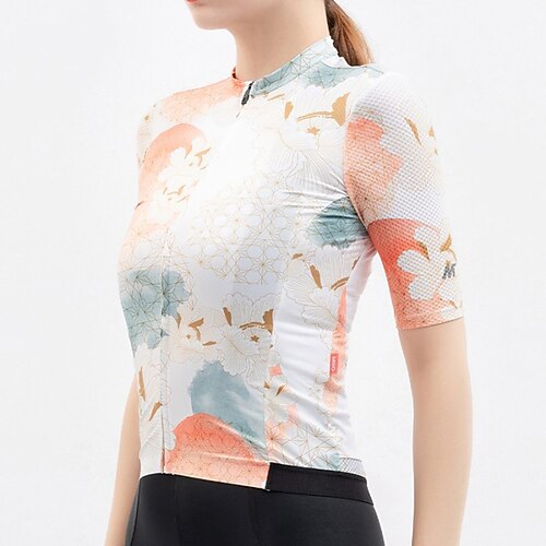 

21Grams Women's Cycling Jersey Short Sleeve Bike Jersey Top with 3 Rear Pockets Mountain Bike MTB Road Bike Cycling Breathable Quick Dry Moisture Wicking Orange Floral Botanical Spandex Polyester