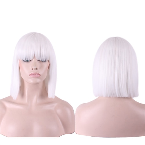 

Synthetic Wig Straight With Bangs Wig Short Blue Synthetic Hair Women's Soft Classic Easy to Carry Black Blue Purple