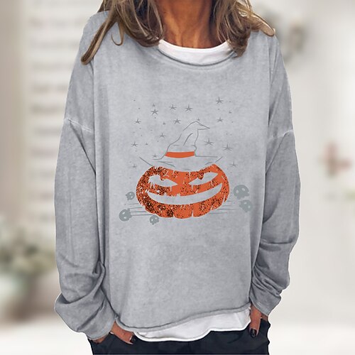 

Women's Pullover Graphic Patterned Halloween Print Halloween Casual Hot Stamping Basic Essential Casual Hoodies Sweatshirts Black Khaki Light Grey