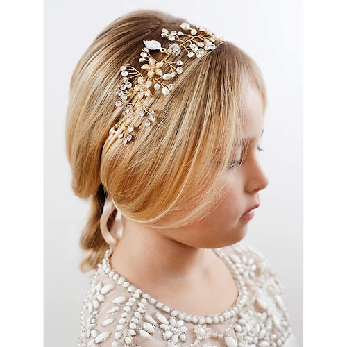 

Bridal Tiara Crystal Pearl Hairband Gold Alloy Floral Pearl Flower Hair Ornament