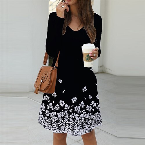 

Women's Shift Dress Short Mini Dress White Black Navy Blue Long Sleeve Color Gradient Pocket Print Fall Spring V Neck Casual 2022 S M L XL XXL 3XL