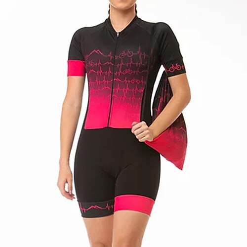 

Women's Triathlon Tri Suit Short Sleeve Triathlon Pink / Black Graphic Bike Lycra Sports Graphic Clothing Apparel / Micro-elastic