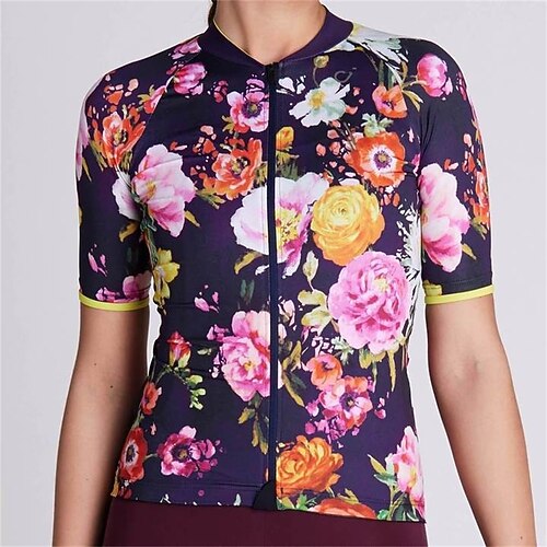 

21Grams Women's Cycling Jersey Short Sleeve Bike Top with 3 Rear Pockets Mountain Bike MTB Road Bike Cycling Breathable Quick Dry Moisture Wicking Black Floral Botanical Spandex Polyester Sports