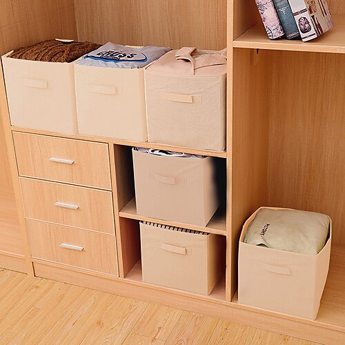 

1 Pc Foldable and Uncovered Storage Box Household Non-woven Underwear Storage Box Large Finishing Box Wardrobe Sundry Storage Box Beige