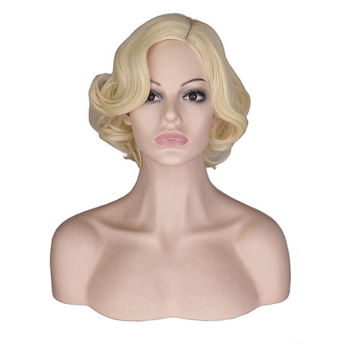 

Synthetic Wig Bouncy Curl Side Part Machine Made Wig 10 inch Synthetic Hair Women's Adjustable Color GradientHigh Quality Blonde