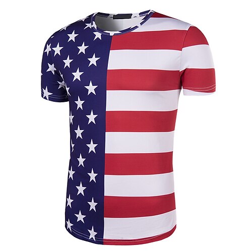 

Men's T shirt Tee 3D Print Graphic Patterned American Flag Crew Neck Street Casual Print Short Sleeve Tops Basic Fashion Classic Comfortable Blue / White / Summer