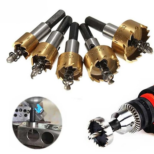 

5Pcs HSS Drill Bit Hole Saw Set Stainless Steel Metal Alloy Titanium Plated Hole Opener 16 18.5 20 25 30mm Metal Wood Drilling