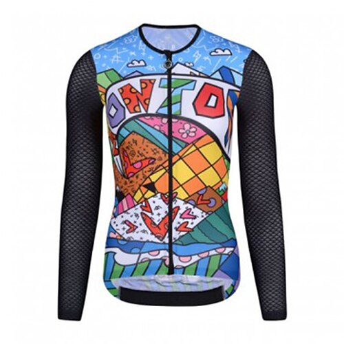 

21Grams Women's Cycling Jersey Long Sleeve Bike Jersey Top with 3 Rear Pockets Mountain Bike MTB Road Bike Cycling Breathable Quick Dry Moisture Wicking Blue Graphic Patterned Spandex Polyester Sports