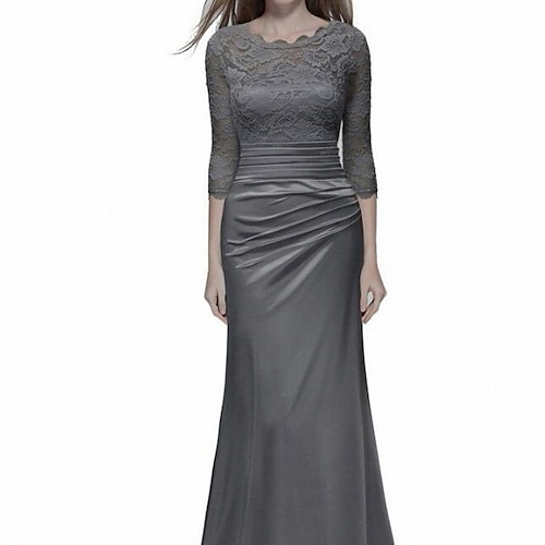 

Women's Bodycon Maxi long Dress Black Gray 3/4 Length Sleeve Pure Color Lace Fall Spring Round Neck Elegant Fashion 2022 S M L XL XXL 3XL / Party Dress