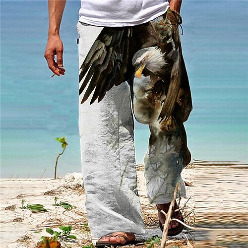 

Men's Trousers Beach Pants Pocket Drawstring Elastic Waist Graphic Prints Eagle Comfort Breathable Casual Daily Holiday Streetwear Designer White / Spring / Summer / Elasticity