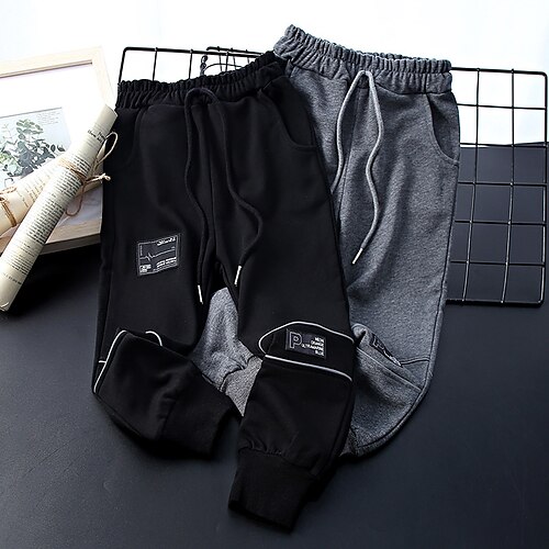 

Kids Boys Pants Black Gray Solid Colored Fall Spring Active Casual 3-10 Years