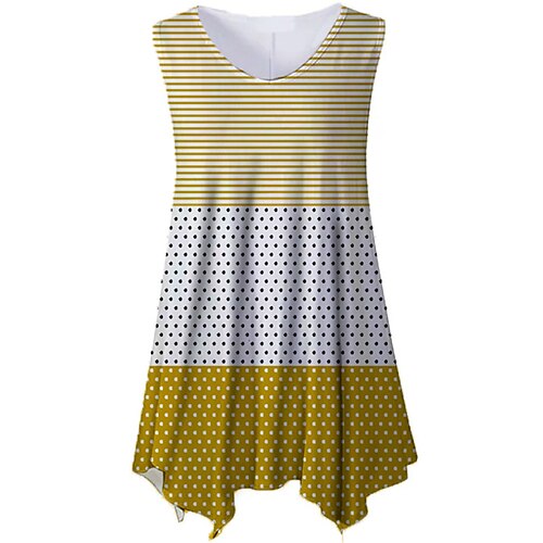 

Women's Plus Size Tops Tank Top Polka Dot Striped Print Sleeveless Crewneck Streetwear Daily Holiday Cotton Spandex Jersey Spring Summer Pink Yellow