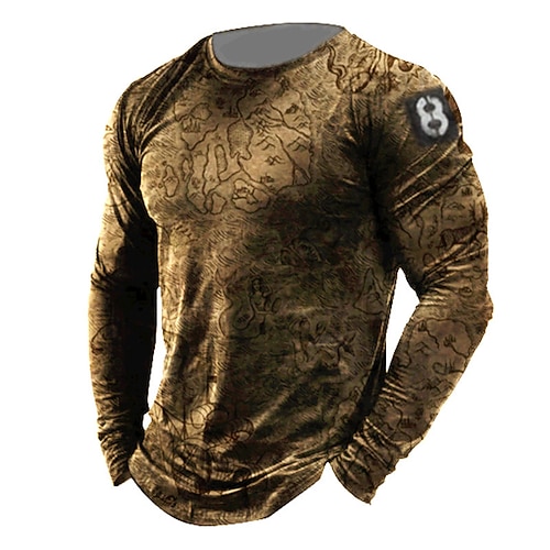 

Men's Unisex T shirt Tee 3D Print Graphic Prints Crew Neck Daily Holiday Print Long Sleeve Tops Lightweight Casual Classic Big and Tall Brown