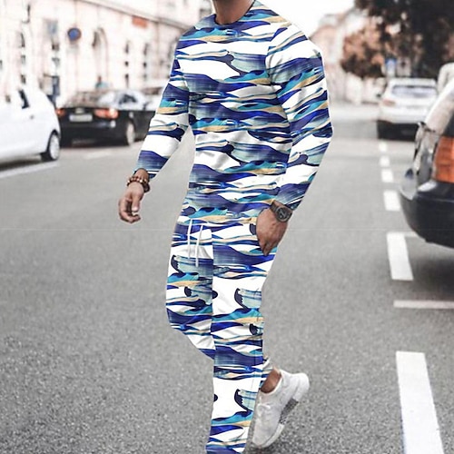 

Men's Tracksuit Hoodies Set Graphic Patterned Abstract 2 Piece Print Sports Outdoor Casual Sports 3D Print Sportswear Basic Essential Hoodies Sweatshirts Black Blue Royal Blue