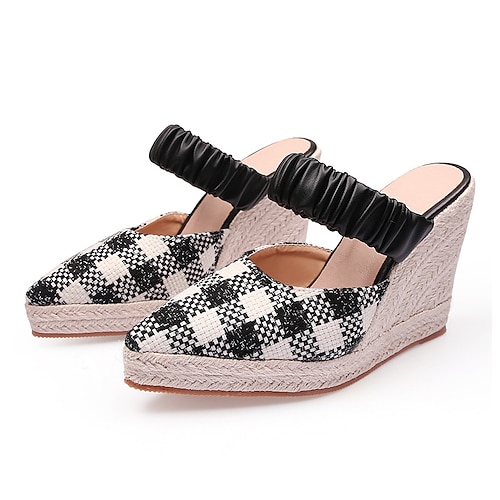 

Women's Mules Wedge Sandals Espadrilles Puffy Sandals Wedge Heel Closed Toe Elegant Casual Daily Office PU Leather Loafer Spring Summer Solid Colored Black Green