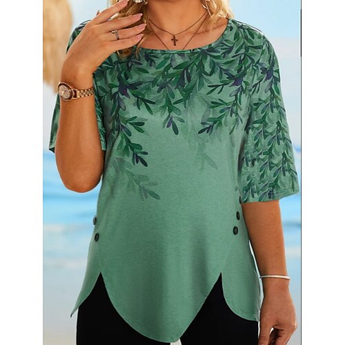 

Per donna maglietta Verde A foglia Stampa Mezza manica Da mare Fine settimana Essenziale Girocollo Cotone Plus Size L