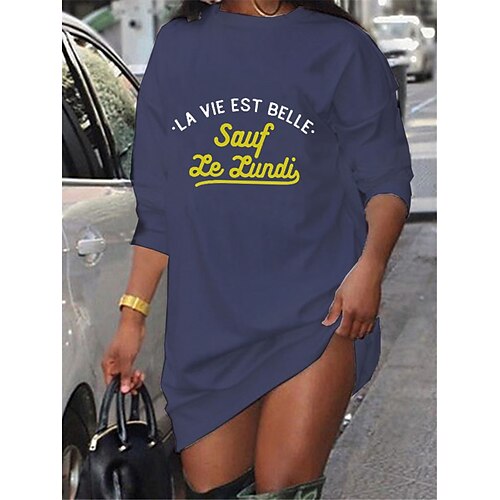 

Women's Shift Dress Short Mini Dress Green Black Blue Long Sleeve Letter Print Fall Spring Crew Neck Casual Fashion 2022 S M L XL XXL 3XL