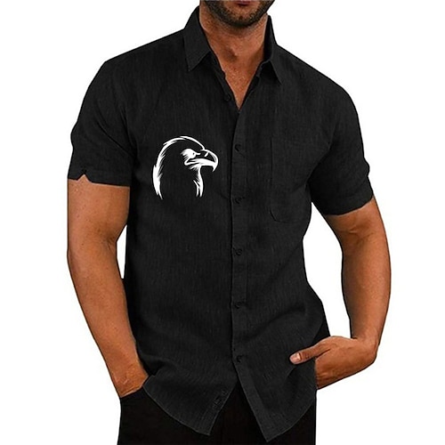 

Men's Shirt Solid Color Bird Turndown Street Casual Button-Down Print Half Sleeve Tops Designer Casual Fashion Breathable Sea Blue White Black / Summer