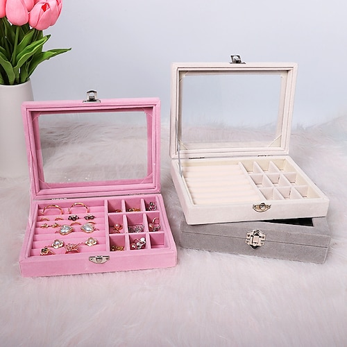 

Simple Flannel Ring Box Jewelry Box Earrings Earrings Jewelry Storage Box With Cover Dust-proof Jewelry Box Necklace Box