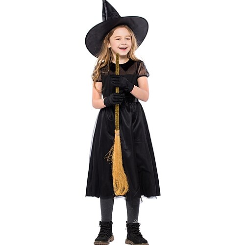 

Kids Little Girls' Dress Plain A Line Dress Halloween Performance Ruched Mesh Black Midi Short Sleeve Costume Sweet Dresses Halloween Summer Regular Fit 3-12 Years