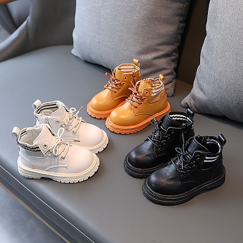 

Boys Girls' Boots Combat Boots Leather Water Resistant School Shoes Little Kids(4-7ys) Toddler(2-4ys) Daily Outdoor Lace-up Black Brown Beige Fall Winter / Mid-Calf Boots
