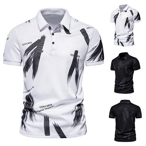 

Men's Collar Polo Shirt Golf Shirt Graphic Turndown White Black 3D Print Street Daily Short Sleeve 3D Button-Down Clothing Apparel Fashion Casual Breathable Comfortable / Beach