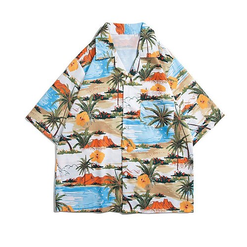 

Men's Shirt 3D Print Coconut Tree Turndown Street Casual Button-Down Print Short Sleeve Tops Casual Fashion Breathable Blue / Summer / Spring / Summer