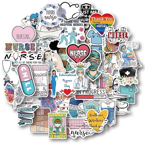 

50 Pcs Nurse Stickers, Vinyl Nursing Stickers Decals for Laptops and Water Bottles, Nurse Accessories for Work