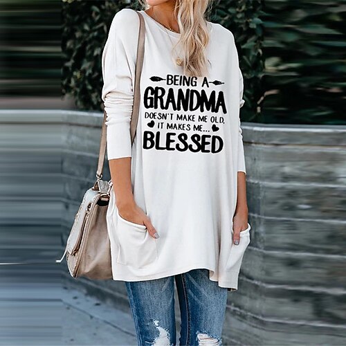 

Women's Casual Dress Shift Dress White Long Sleeve Letter Pocket Winter Fall Spring Crew Neck Winter Dress Fall Dress Loose Fit 2022 S M L XL XXL 3XL