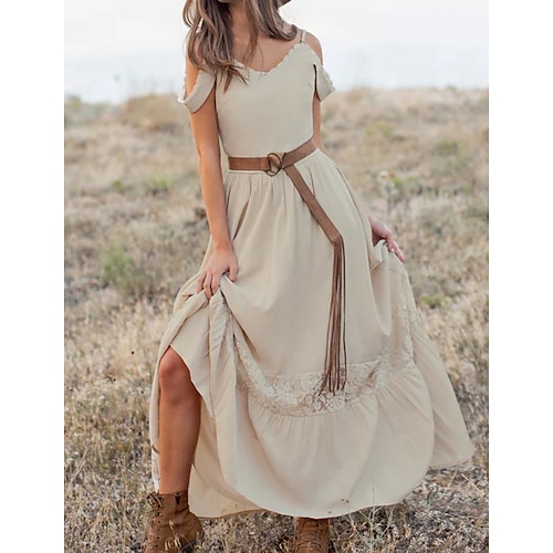 

Women's A Line Dress Maxi long Dress Khaki Sleeveless Floral Print Spring Summer V Neck Stylish Casual 2022 S M L XL XXL 3XL 4XL