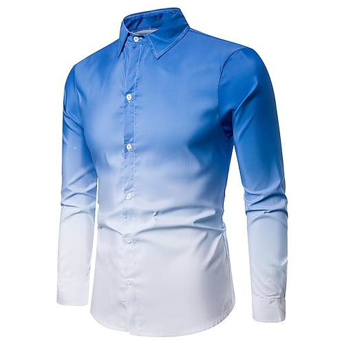 

Homens Camisa Social Camisa de formatura Branco vermelho Azul / Branco Manga Longa Gradiente Aberto para a Lateral Primavera Outono Rua Feriado Roupa Botão para baixo