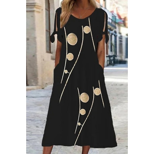 

Mulheres Vestido casual Vestido midi Preto Manga Curta Imprimir Imprimir Primavera Verão Gola Redonda Moda 2023 S M L XL 2XL 3XL