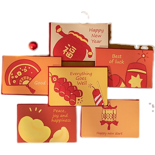 

6pcs New Year Candy Cake Card Congratulations Cards Greeting Cards for Gift Decoration Party with Envelope 8.36.3 inch Paper