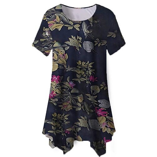 

Women's Plus Size Tops Blouse Shirt Floral Butterfly Print Short Sleeve Crewneck Streetwear Daily Going out Polyester Spring Summer Black Yellow